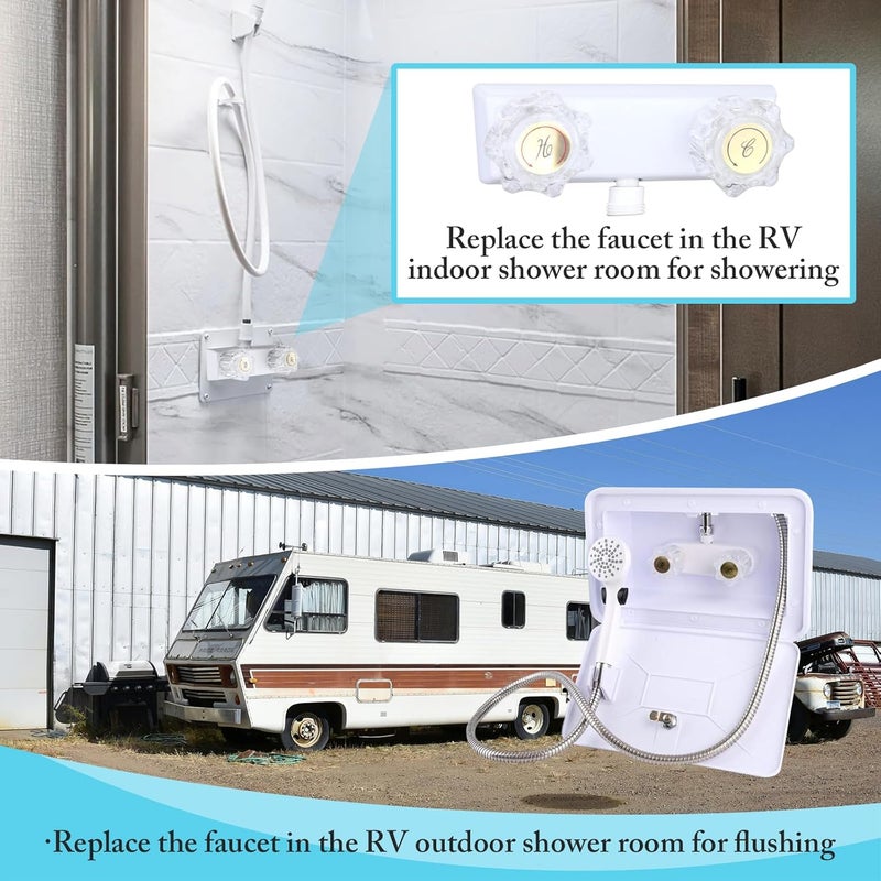 Liberflow Full White RV Camper Shower Faucet, 4" Faucet Shower Valve Kit with Dual Acrylic Knobs for Indoor and Outdoor Use - Image 3